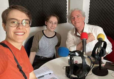 Jason Stoneking with E.K. Bartlett and Yannick Champion-Osselin recording                                                                                          an interview for World Radio Paris