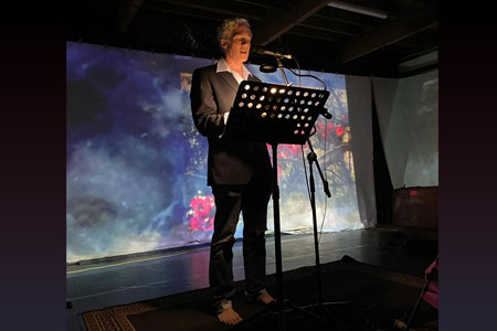 Jason Stoneking on stage at See Space in Lismore, Australia
